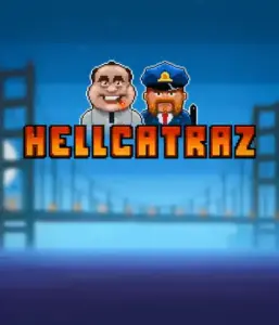 Enter the action-packed world of the Hellcatraz game by Relax Gaming, highlighting a cartoonish prisoner and a guard with the infamous Alcatraz prison and San Francisco skyline in the background. This graphic portrays the adventure and mischief of an prison break-themed game, perfect for players looking for a unique slot experience, providing a nostalgic gaming experience. 